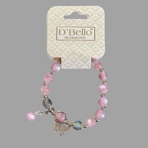 D'Bello Beaded Stretch Charm Bracelet Womens Pink Gold Jewelry Costume Gift NEW